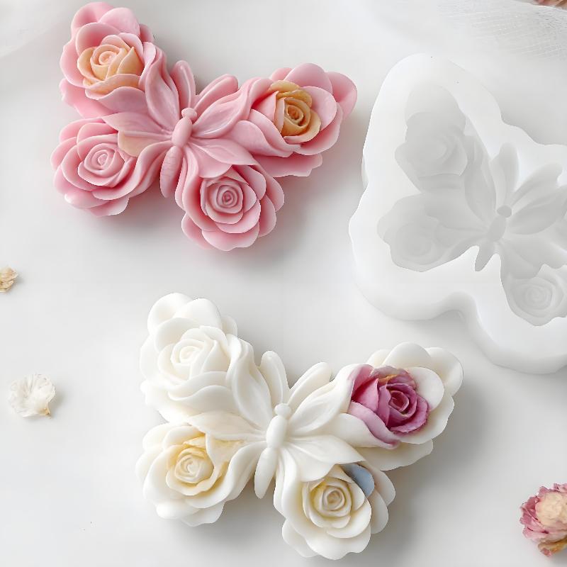Soap Making Designs - قالب سيليكون على شكل فراشة ووردة